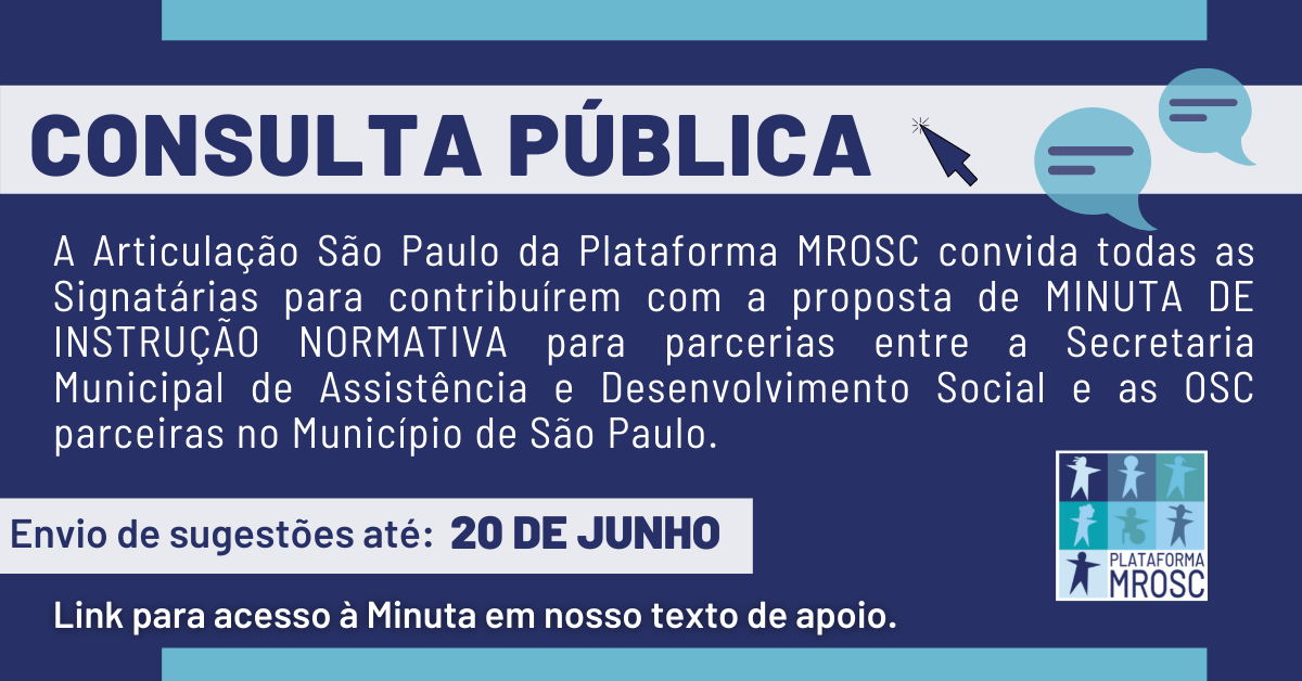 Articulação São Paulo da Plataforma MROSC convida para Consulta Pública