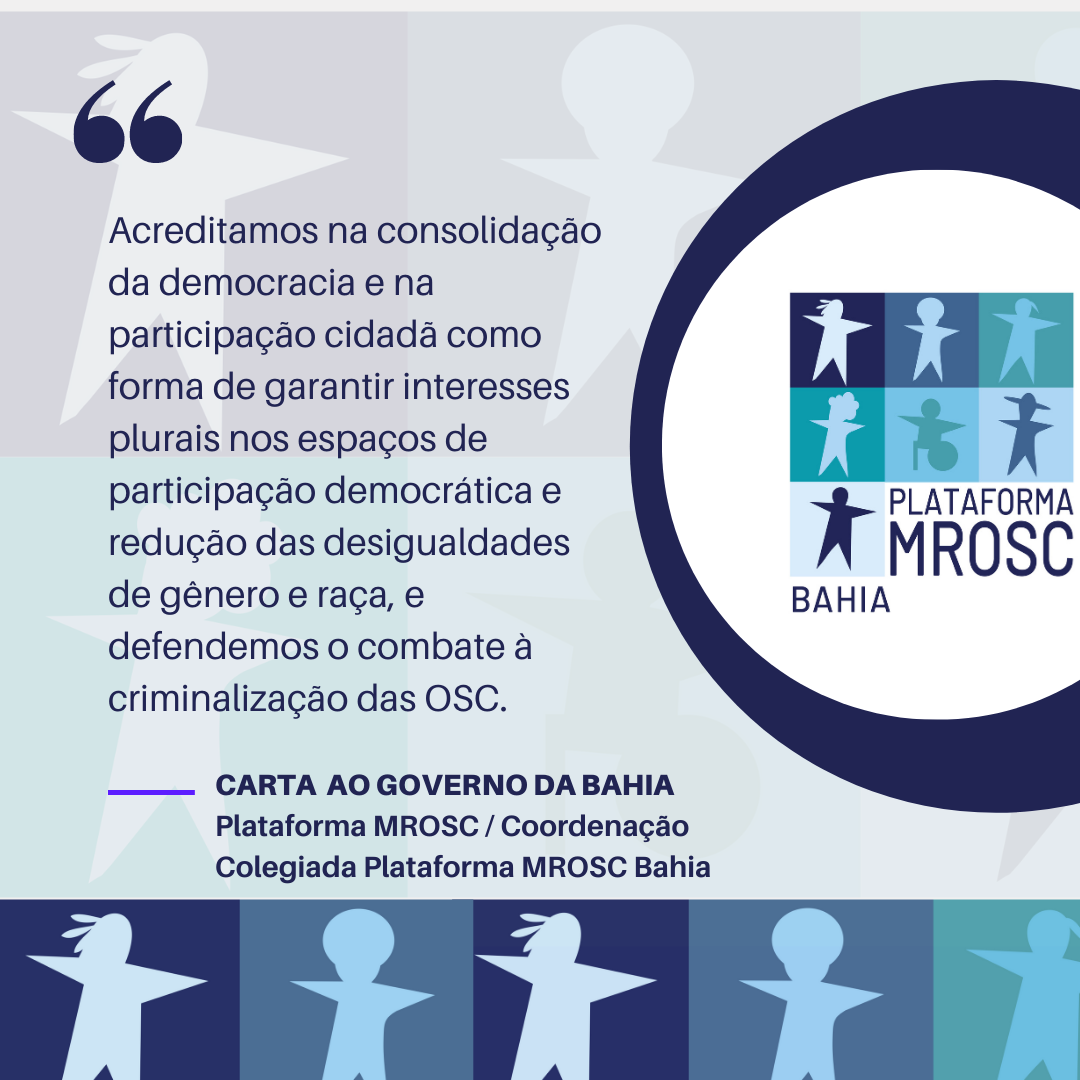 Plataforma MROSC envia carta ao Governo da Bahia