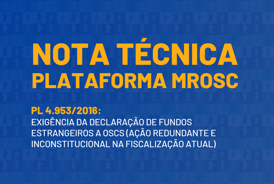 Nota técnica da Plataforma MROSC sobre o PL 4.953/2016